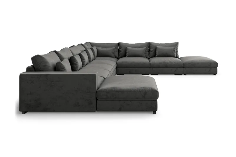 Dubai stor U-modulsofa med divan venstre fløyel 527 cm ekstra dyp - Mørkegrå - Møbler - Sofaer - Modulsofaer - Komplett modulsofa