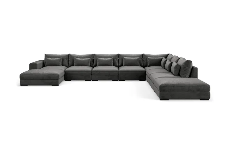 Dubai stor U-modulsofa med divan venstre fløyel 527 cm ekstra dyp, Mørkegrå