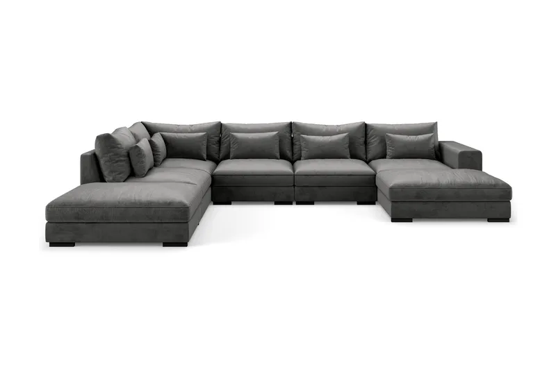 Dubai stor U-sofa modul med divan høyre fløyel ekstra dyp, Mørkegrå