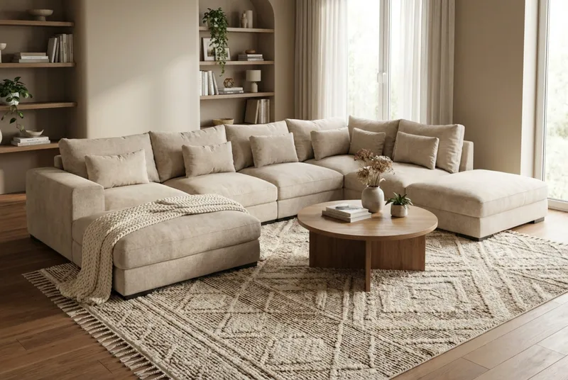 Dubai stor U-sofa modul med divan venstre ekstra dyp i Chenille - Beige - Møbler - Sofaer - Modulsofaer - Komplett modulsofa