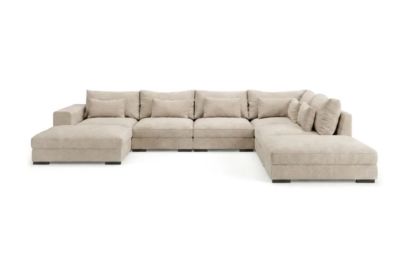 Dubai stor U-sofa modul med divan venstre ekstra dyp i Chenille - Beige - Møbler - Sofaer - Modulsofaer - Komplett modulsofa