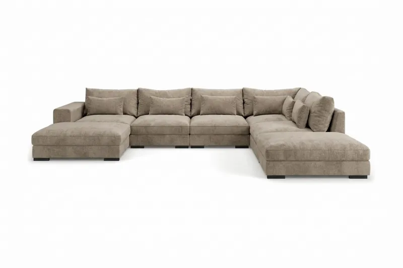 Dubai stor U-sofa modul med divan venstre ekstra dyp i Chenille - Brun - Møbler - Sofaer - Modulsofaer - Komplett modulsofa