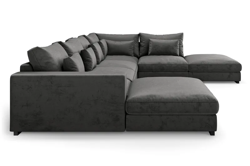 Dubai stor U-sofa modul med divan venstre fløyel ekstra dyp - Mørkegrå - Møbler - Sofaer - Modulsofaer - Komplett modulsofa