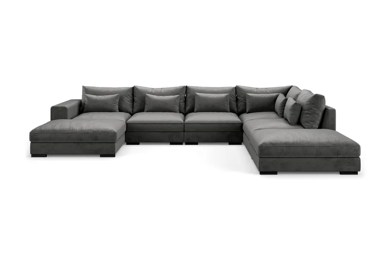 Dubai stor U-sofa modul med divan venstre fløyel ekstra dyp, Mørkegrå