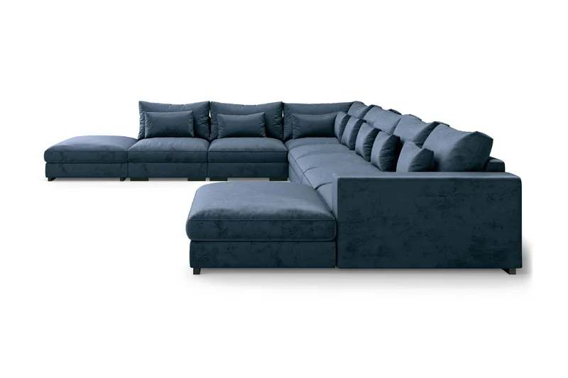 Dubai U-modulsofa Large med divan høyre fløyel ekstra dyp - Blå - Møbler - Sofaer - Modulsofaer - Komplett modulsofa