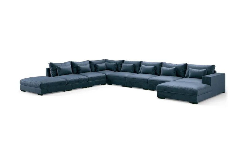 Dubai U-modulsofa Large med divan høyre fløyel ekstra dyp - Blå - Møbler - Sofaer - Modulsofaer - Komplett modulsofa