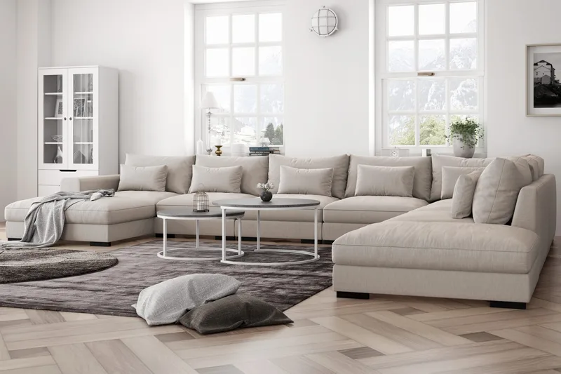 Dubai U-modulsofa Large med divan venstre ekstra dyp - Beige - Møbler - Sofaer - Modulsofaer - Komplett modulsofa