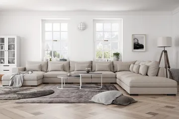 Dubai U-modulsofa Large med divan venstre ekstra dyp - Beige - Møbler - Sofaer - Modulsofaer - Komplett modulsofa