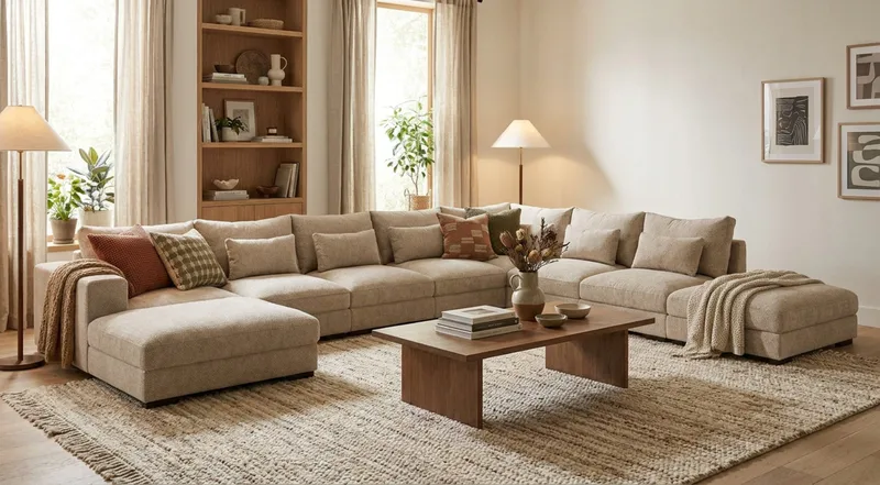Dubai U-modulsofa Large med divan venstre ekstra dyp i Chenille - Beige - Møbler - Sofaer - Modulsofaer - Komplett modulsofa