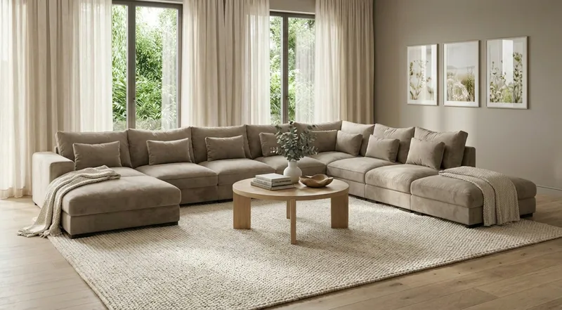 Dubai U-modulsofa Large med divan venstre ekstra dyp i Chenille - Brun - Møbler - Sofaer - Modulsofaer - Komplett modulsofa