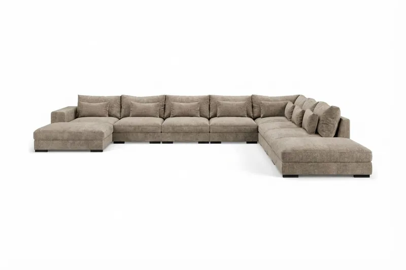 Dubai U-modulsofa Large med divan venstre ekstra dyp i Chenille - Brun - Møbler - Sofaer - Modulsofaer - Komplett modulsofa