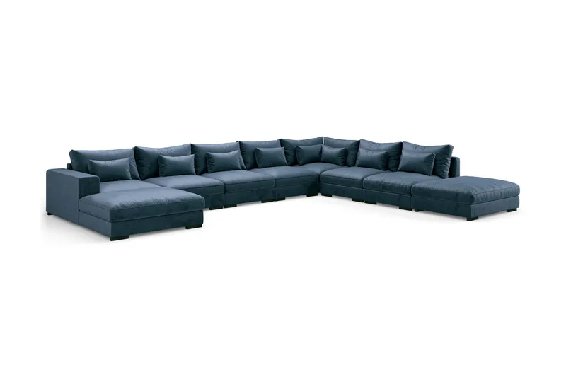 Dubai U-modulsofa Large med divan venstre fløyel ekstra dyp - Blå - Møbler - Sofaer - Modulsofaer - Komplett modulsofa