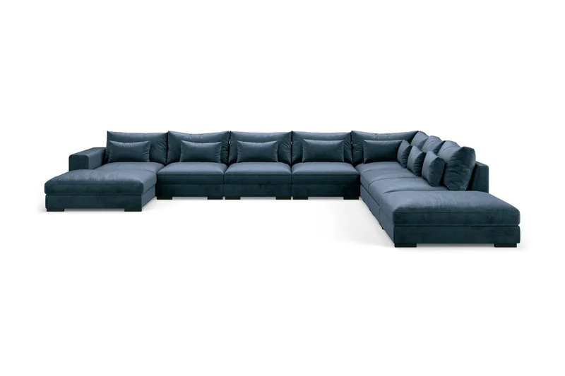 Dubai U-modulsofa Large med divan venstre fløyel ekstra dyp, Blå