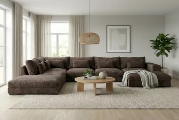 Dubai U-modulsofa med divan høyre ekstra dyp i Chenille - Mørkebrun - Møbler - Sofaer - Modulsofaer - Komplett modulsofa
