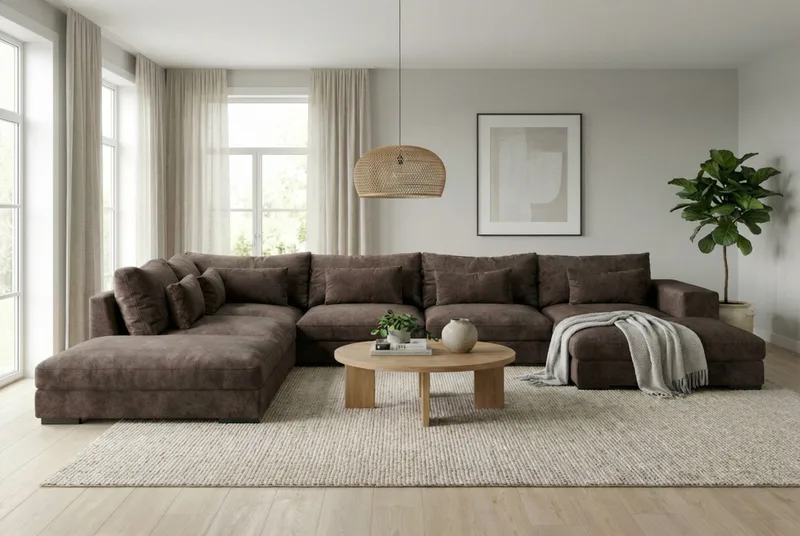 Dubai U-modulsofa med divan høyre ekstra dyp i Chenille - Mørkebrun - Møbler - Sofaer - Modulsofaer - Komplett modulsofa