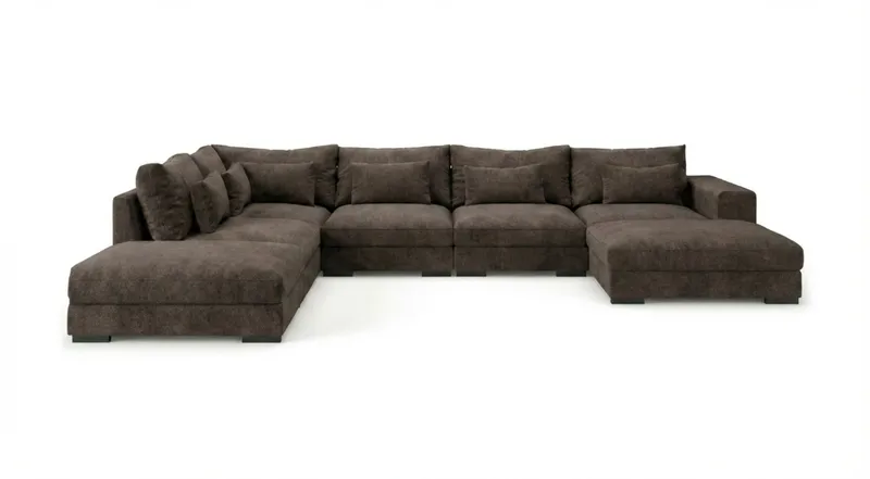 Dubai U-modulsofa med divan høyre ekstra dyp i Chenille - Mørkebrun - Møbler - Sofaer - Modulsofaer - Komplett modulsofa