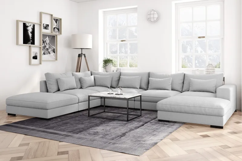 Dubai U-modulsofa med divan høyre ekstra dyp - Lysegrå - Møbler - Sofaer - Modulsofaer - Komplett modulsofa