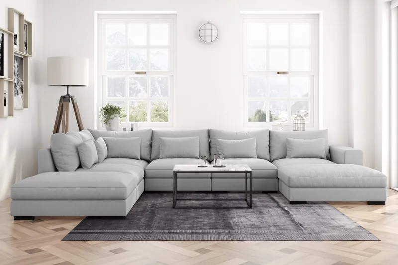Dubai U-modulsofa med divan høyre ekstra dyp - Lysegrå - Møbler - Sofaer - Modulsofaer - Komplett modulsofa