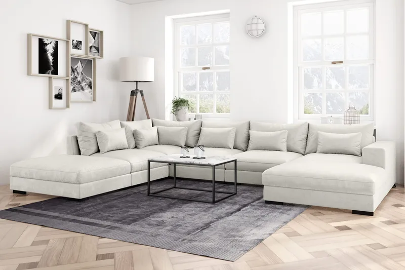 Dubai U-modulsofa med divan høyre fløyel ekstra dyp - Hvit - Møbler - Sofaer - Modulsofaer - Komplett modulsofa