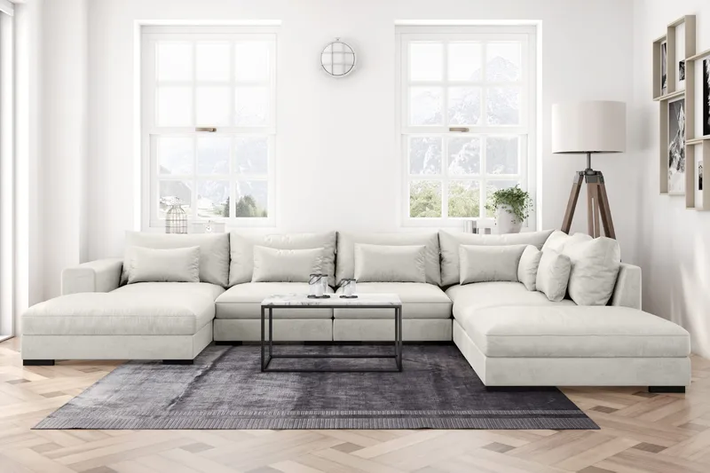 Dubai U-modulsofa med divan venstre fløyel ekstra dyp - Hvit - Møbler - Sofaer - Modulsofaer - Komplett modulsofa