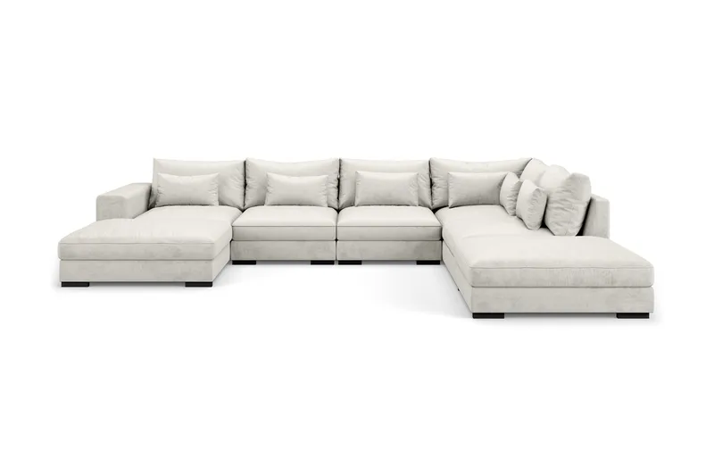Dubai U-modulsofa med divan venstre fløyel ekstra dyp - Hvit - Møbler - Sofaer - Modulsofaer - Komplett modulsofa