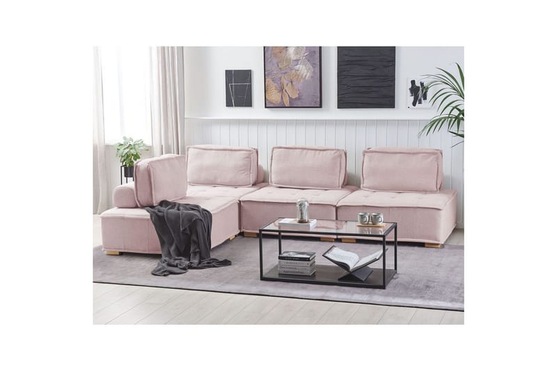 Hörnsoffa Beliani Tibro Beige/ljust trä Blush Pink||Light colored wood - Møbler - Sofaer - Modulsofaer - Komplett modulsofa