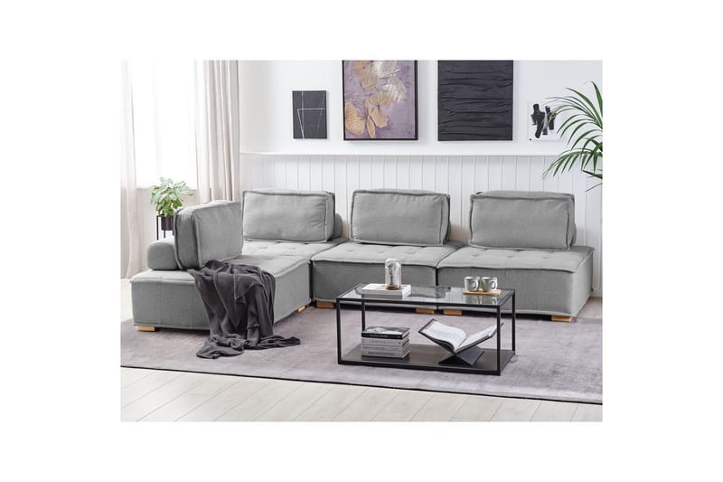 Hörnsoffa Beliani Tibro Beige/ljust trä Light grey||Light colored wood - Møbler - Sofaer - Modulsofaer - Komplett modulsofa