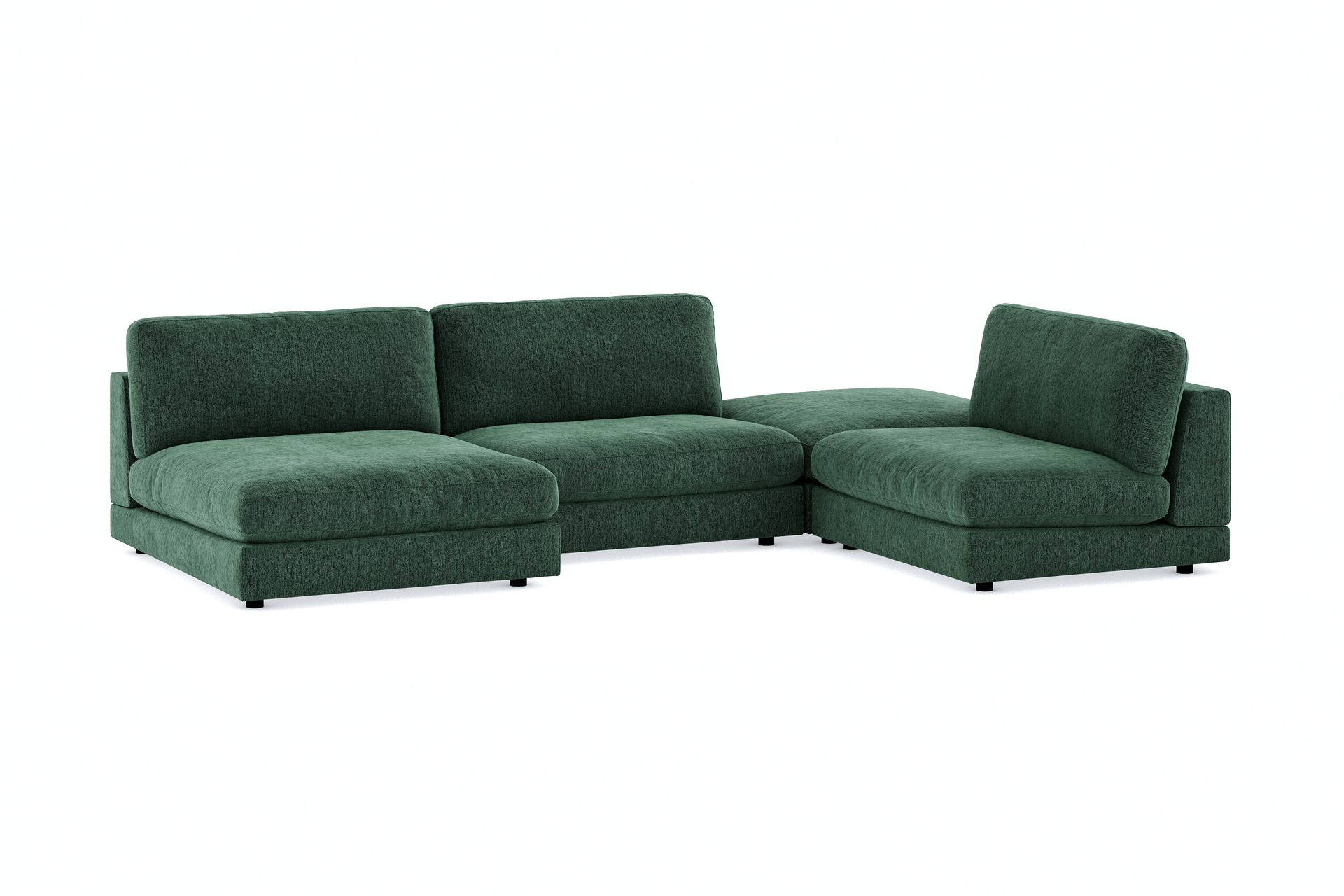 Arken 6-seters U-formet Modulsofa + Fotskammel i Fløyel - Mørkegrønn - Møbler - Sofaer - Modulsofaer - Komplett modulsofa