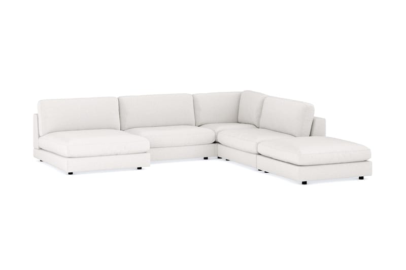 Arken 6-seters Vendbar L-formet Modulhjørnesofa med Divan + Fotskammel i Bouclé - Hvit - Møbler - Sofaer - Modulsofaer - Komplett modulsofa