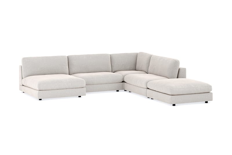 Arken 6-seters Vendbar L-formet Modulhjørnesofa med Divan + Fotskammel i Fløyel - Kremhvit - Møbler - Sofaer - Modulsofaer - Komplett modulsofa