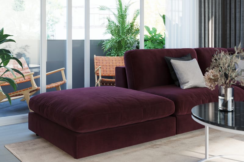 Arken 6-seters Vendbar L-formet Modulhjørnesofa med Divan + Fotskammel i Fløyel - Lilla - Møbler - Sofaer - Modulsofaer - Komplett modulsofa