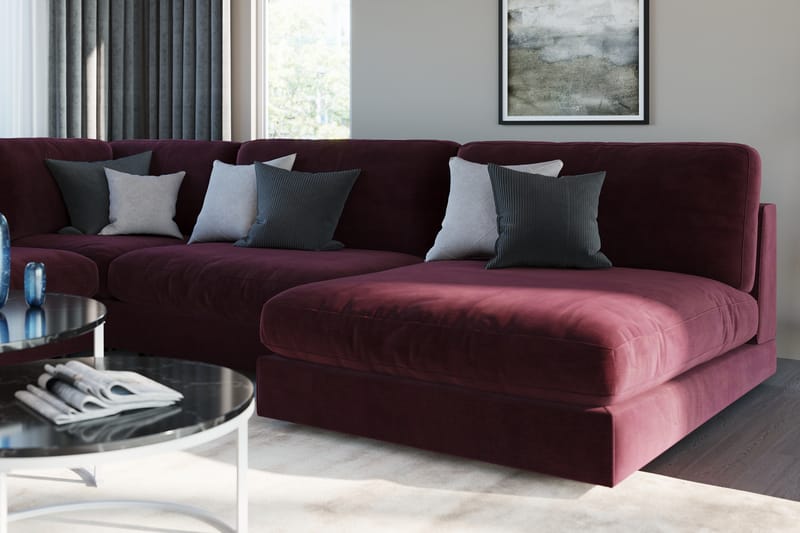 Arken 6-seters Vendbar L-formet Modulhjørnesofa med Divan + Fotskammel i Fløyel - Lilla - Møbler - Sofaer - Modulsofaer - Komplett modulsofa