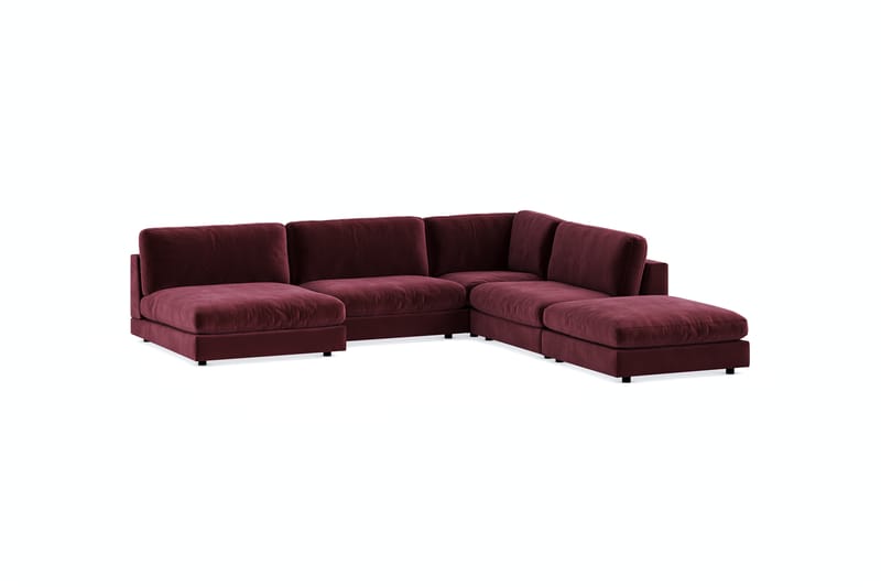 Arken 6-seters Vendbar L-formet Modulhjørnesofa med Divan + Fotskammel i Fløyel - Lilla - Møbler - Sofaer - Modulsofaer - Komplett modulsofa