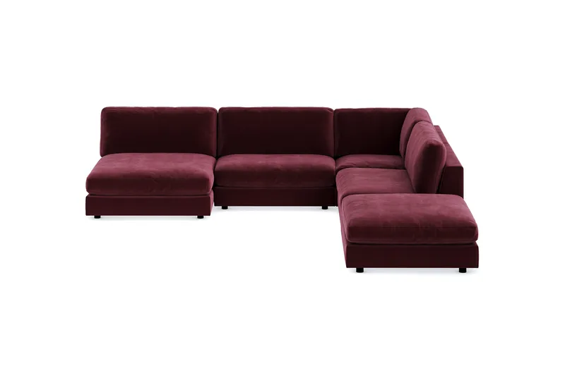 Arken 6-seters Vendbar L-formet Modulhjørnesofa med Divan + Fotskammel i Fløyel, Lilla