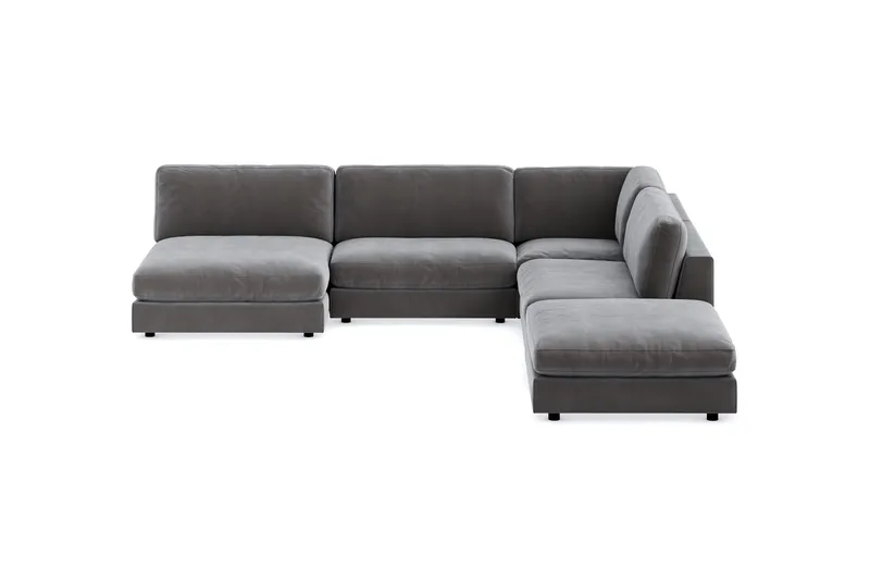 Arken 6-seters Vendbar L-formet Modulhjørnesofa med Divan + Fotskammel i Fløyel, Mørk grå