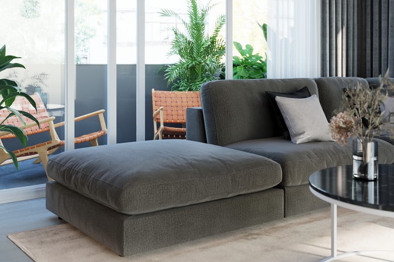 Arken 6-seters Vendbar L-formet Modulhjørnesofa med Divan + Fotskammel i Fløyel - Mørk grå - Møbler - Sofaer - Modulsofaer - Komplett modulsofa