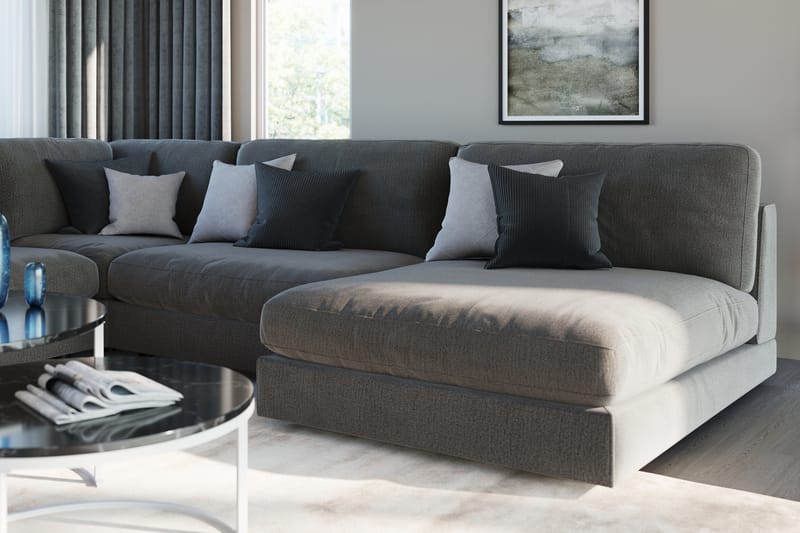 Arken 6-seters Vendbar L-formet Modulhjørnesofa med Divan + Fotskammel i Fløyel - Mørk grå - Møbler - Sofaer - Modulsofaer - Komplett modulsofa