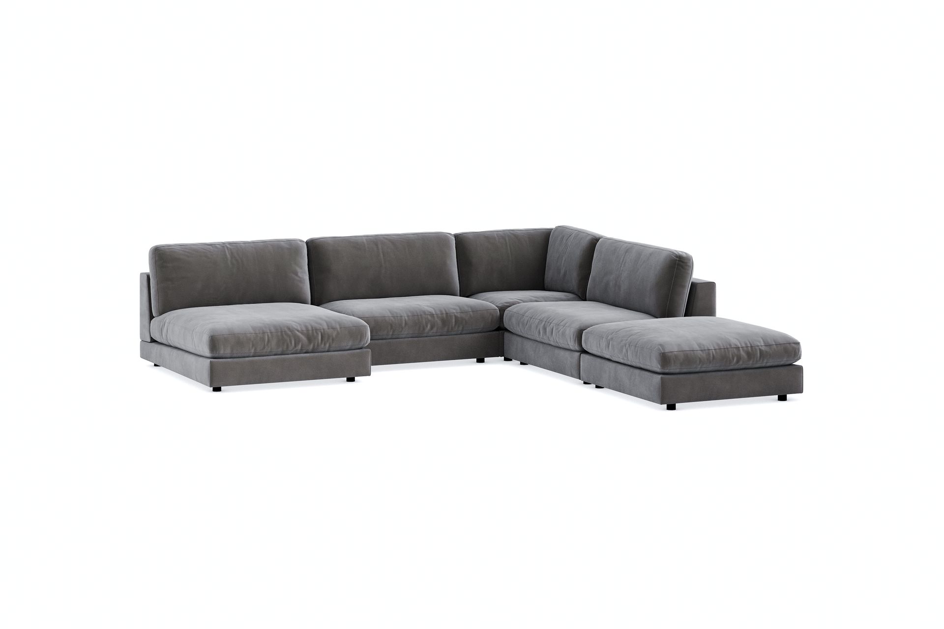 Arken 6-seters Vendbar L-formet Modulhjørnesofa med Divan + Fotskammel i Fløyel - Mørk grå - Møbler - Sofaer - Modulsofaer - Komplett modulsofa
