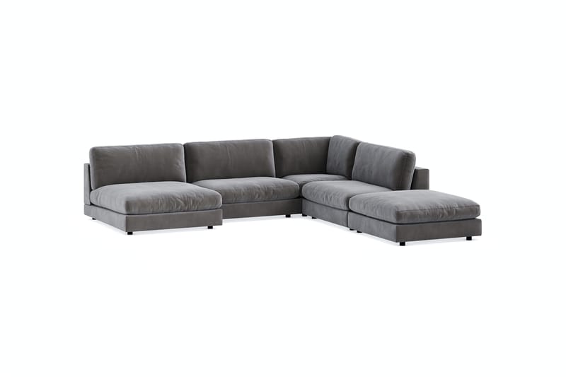 Arken 6-seters Vendbar L-formet Modulhjørnesofa med Divan + Fotskammel i Fløyel - Mørk grå - Møbler - Sofaer - Modulsofaer - Komplett modulsofa