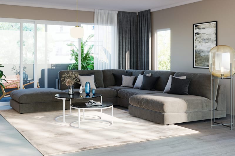 Arken 6-seters Vendbar L-formet Modulhjørnesofa med Divan + Fotskammel i Fløyel - Mørk grå - Møbler - Sofaer - Modulsofaer - Komplett modulsofa