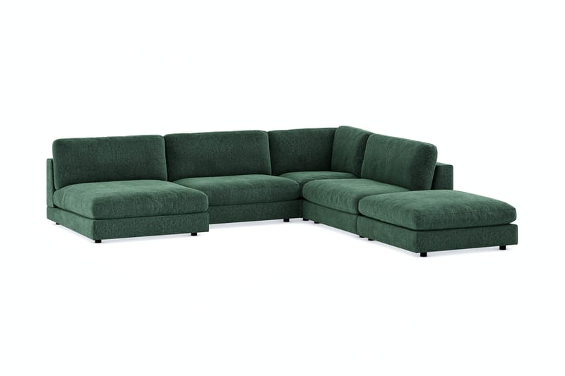 Arken 6-seters Vendbar L-formet Modulhjørnesofa med Divan + Fotskammel i Fløyel - Mørkegrønn - Møbler - Sofaer - Modulsofaer - Komplett modulsofa