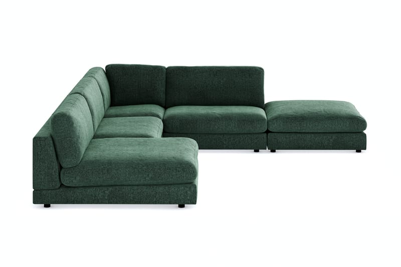 Arken 6-seters Vendbar L-formet Modulhjørnesofa med Divan + Fotskammel i Fløyel - Mørkegrønn - Møbler - Sofaer - Modulsofaer - Komplett modulsofa