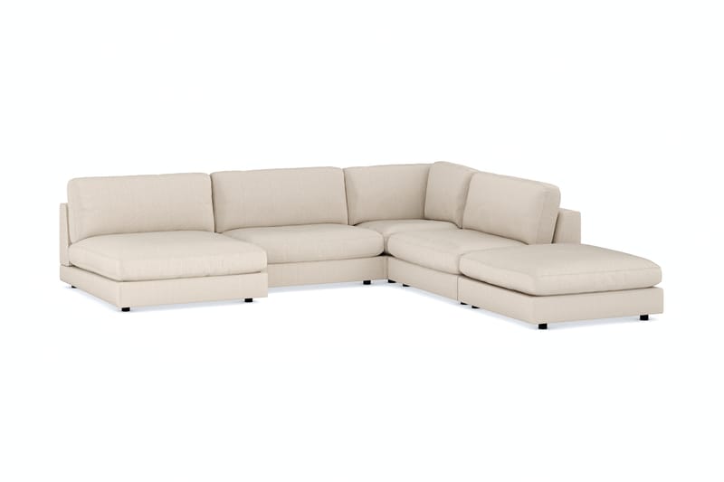 Arken 6-seters Vendbar L-formet Modulhjørnesofa med Divan + Fotskammel i Manchester - Beige - Møbler - Sofaer - Modulsofaer - Komplett modulsofa