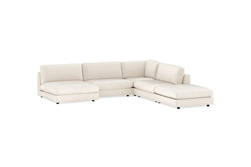 Arken 6-seters Vendbar L-formet Modulhjørnesofa med Divan + Fotskammel i Manchester - Beige - Møbler - Sofaer - Modulsofaer - Komplett modulsofa
