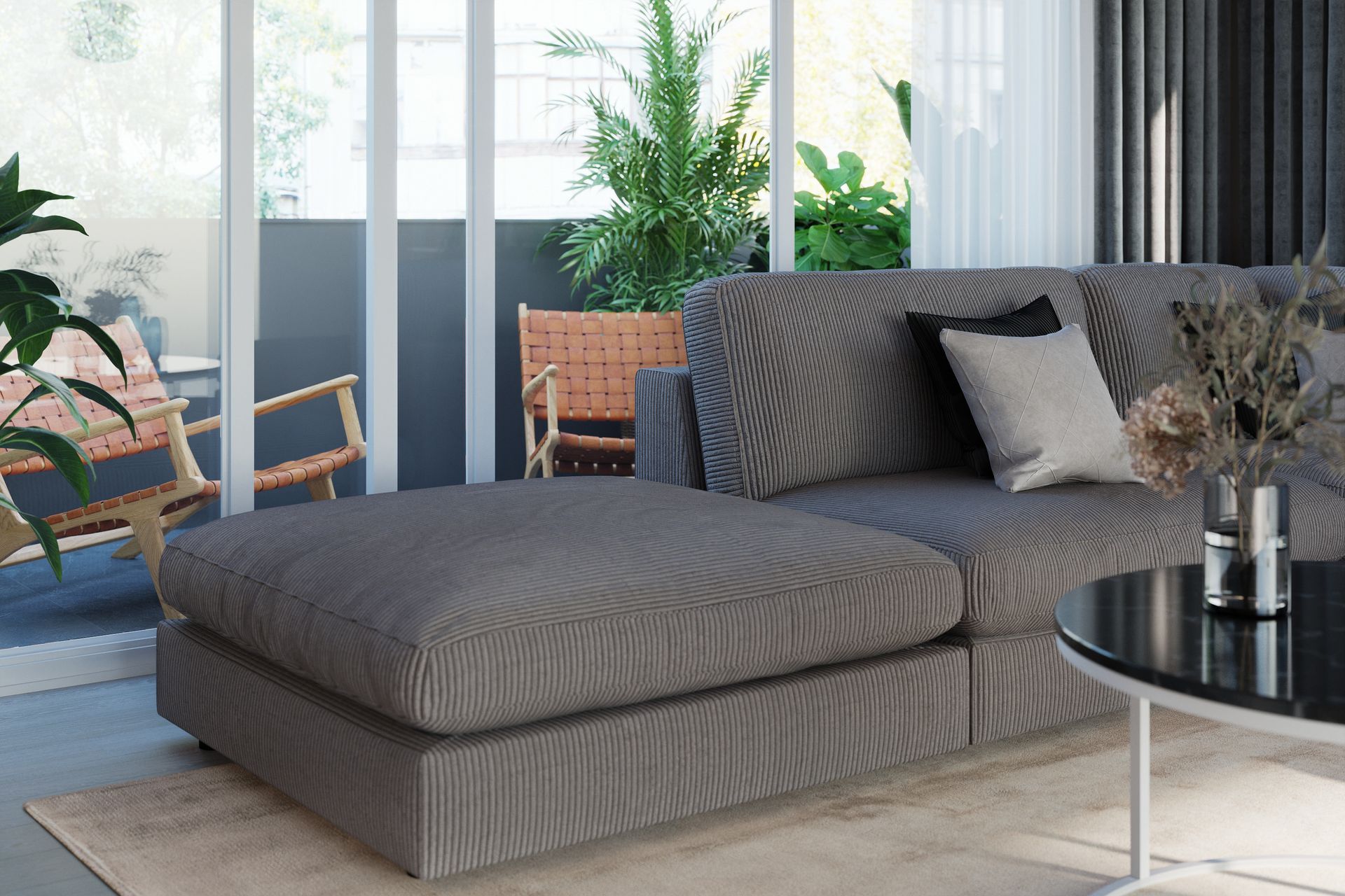 Arken 6-seters Vendbar L-formet Modulhjørnesofa med Divan + Fotskammel i Manchester - Mørk grå - Møbler - Sofaer - Modulsofaer - Komplett modulsofa