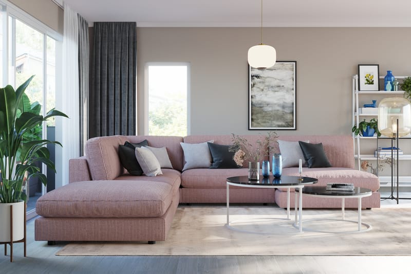 Arken 6-seters Vendbar L-formet Modulhjørnesofa med Divan + Fotskammel i Manchester - Rosa - Møbler - Sofaer - Modulsofaer - Komplett modulsofa