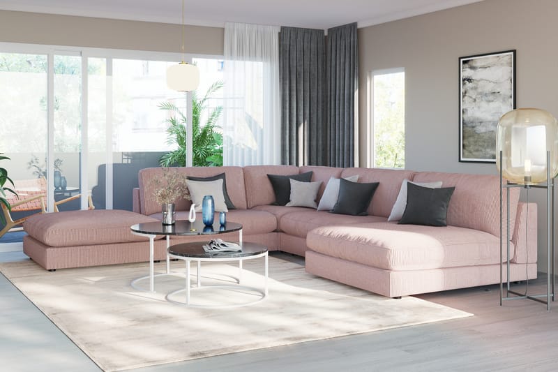 Arken 6-seters Vendbar L-formet Modulhjørnesofa med Divan + Fotskammel i Manchester - Rosa - Møbler - Sofaer - Modulsofaer - Komplett modulsofa
