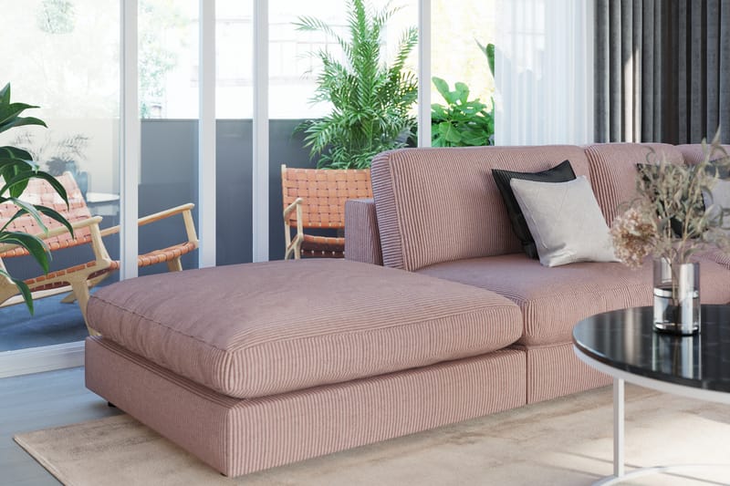 Arken 6-seters Vendbar L-formet Modulhjørnesofa med Divan + Fotskammel i Manchester - Rosa - Møbler - Sofaer - Modulsofaer - Komplett modulsofa