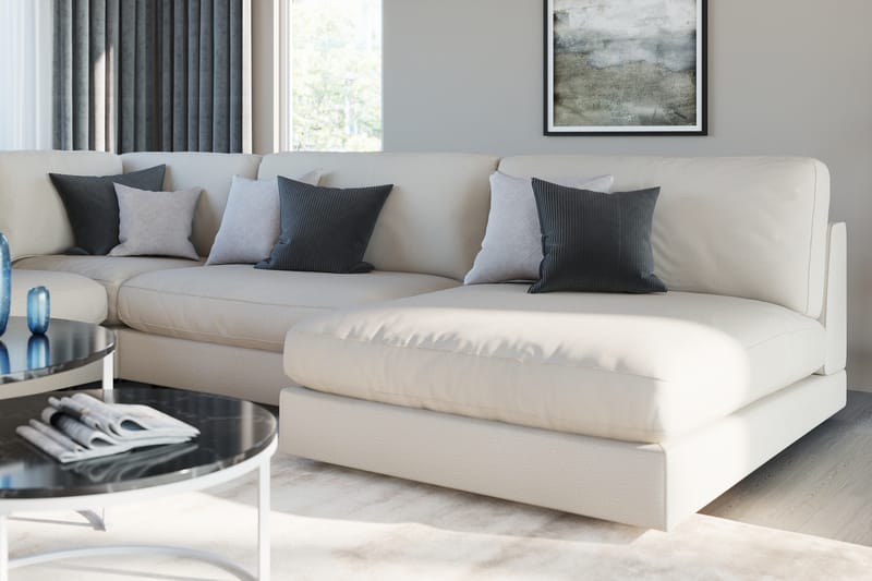 Arken 6-seters Vendbar L-formet Modulhjørnesofa med Divan + Fotskammel i Stoff - Beige - Møbler - Sofaer - Modulsofaer - Komplett modulsofa