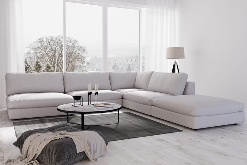 Arken 6-seters Vendbar L-formet Modulhjørnesofa med Divan + Fotskammel i Stoff - Grå - Møbler - Sofaer - Modulsofaer - Komplett modulsofa